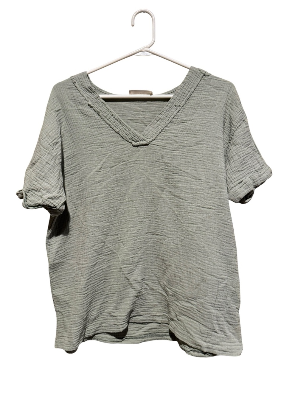 Lovely Melody V-Neck‎ Short Sleeve Top in Sage